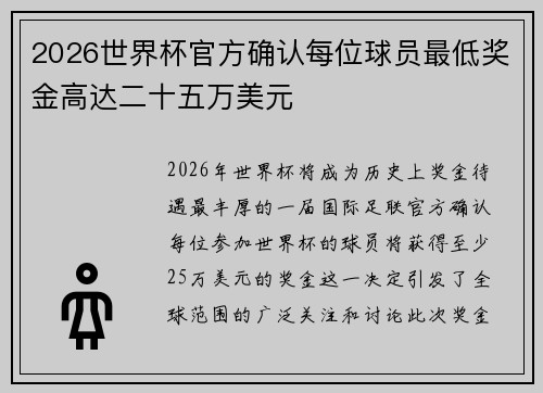 2026世界杯官方确认每位球员最低奖金高达二十五万美元